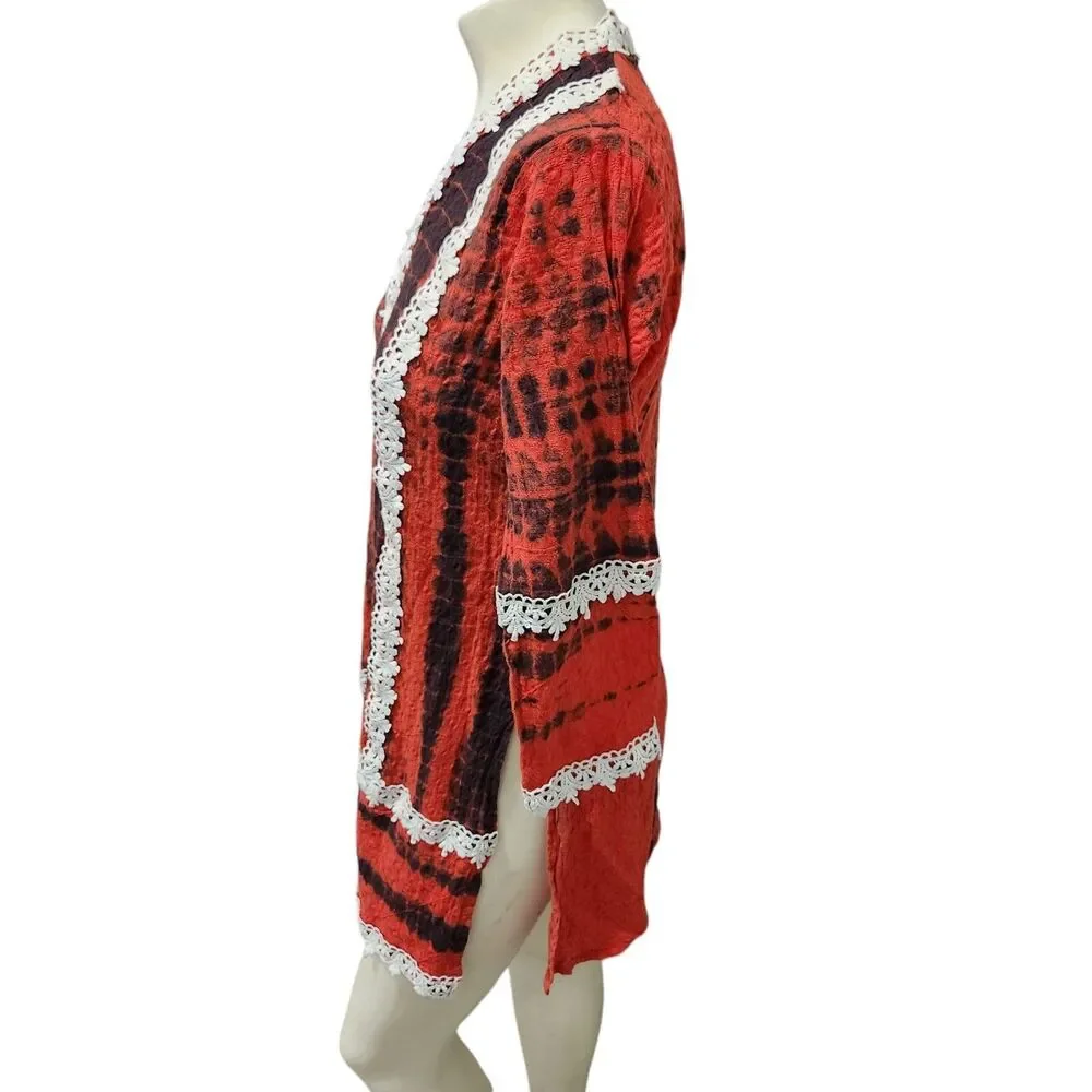 Kaftan Womens SZ Medium Embroidered‎ Tie Dye Crochet Boho Hippie Earthy Peasant